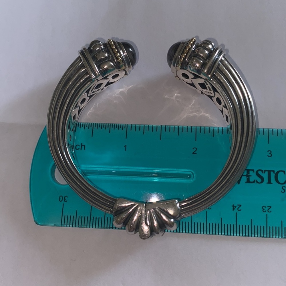 Lagos RARE blue iolite Caviar heavy silver/18k gold hinged cuff bracelet - Picture 5 of 10